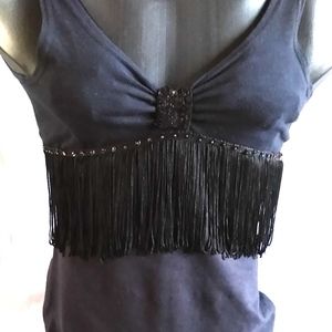 Vintage Sunset Plaza Two Tier Fringe Little Black